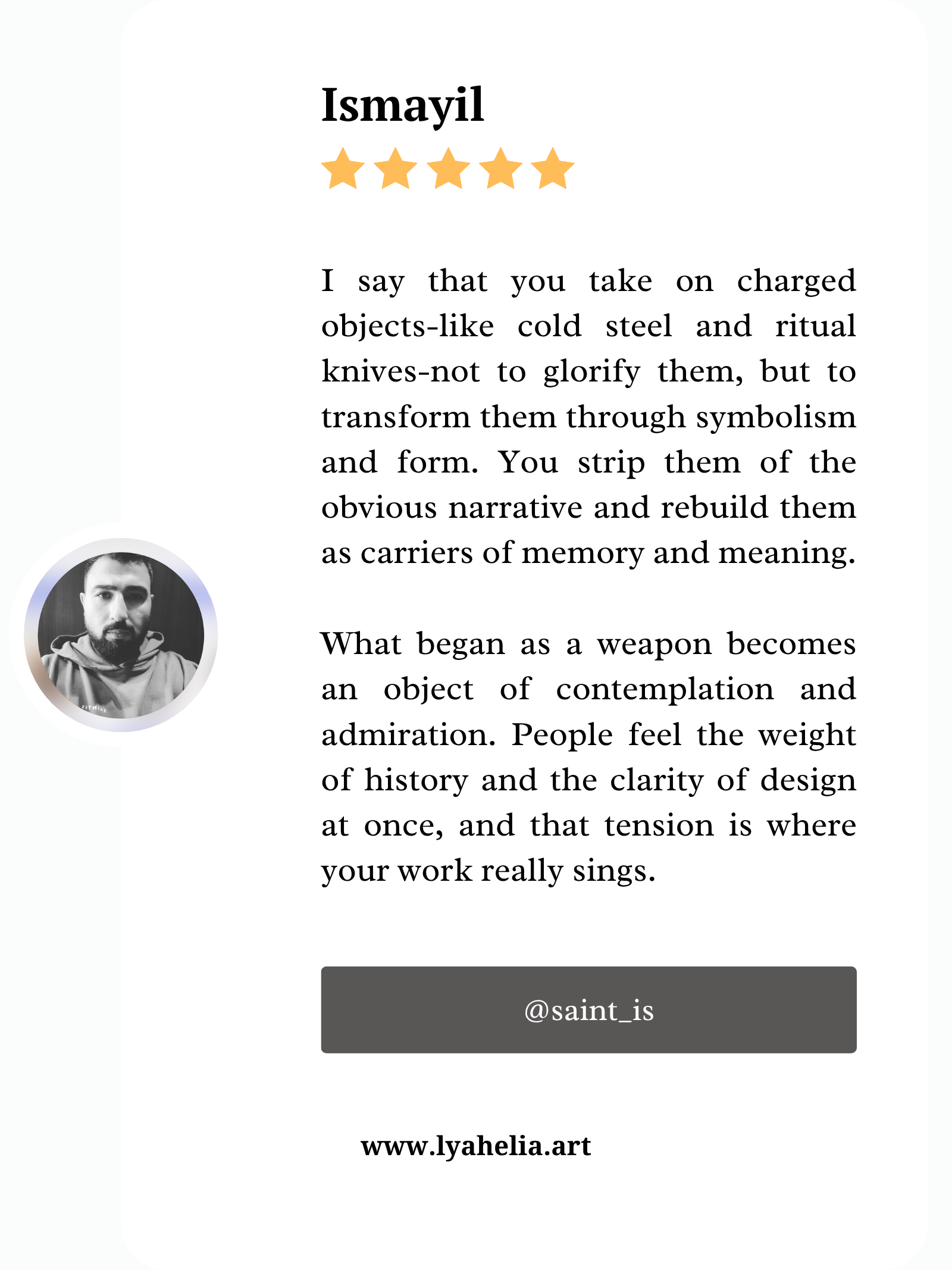 Saint Is testimonial screenshot 4